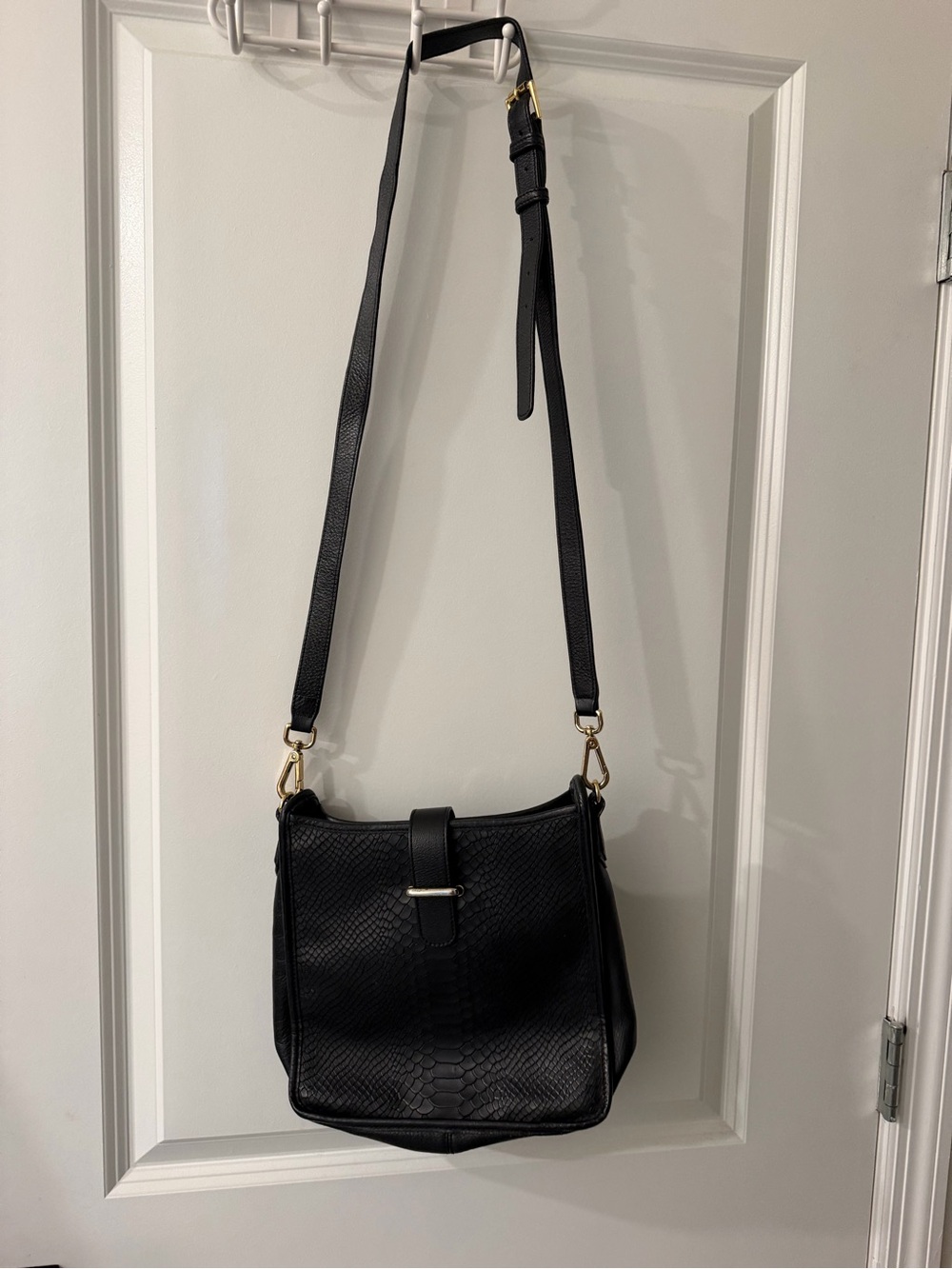 GiGi New York Black Textured Leather Crossbody with Gold Hardware